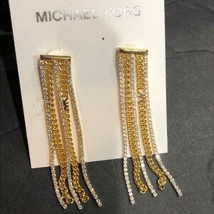 Michael Michael kors gold tone pave crystal studded tasseled drop earrings new